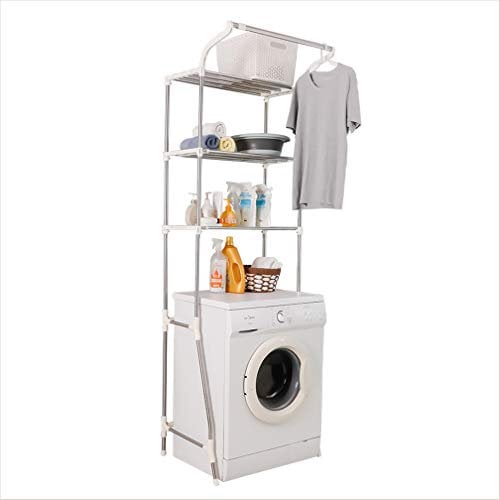 Hershii Scaffale per lavanderia a 3 ripiani da posizionare sopra la toilette/lavatrice portaoggetti per il bagno organizer regolabile per scaffale con asta per appendere vestiti