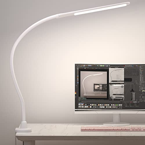 Hokone Lámpara de Escritorio LED Pinzable, Lámpara Pinza Regulable con 4 Colores y 10 Niveles, Lámpara Pinza con Cuello de Cisne 360°, Lámpara de Escritorio con Cuello de Cisne Para Oficina, Blanco