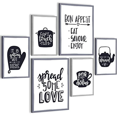 Novart Wandbilder Set Küche Zitate - KEIN EXTRA RAHMEN BENÖTIGT - Modern Deko - Esszimmer Küchenbilder N000363b