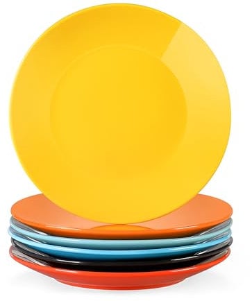 LOVECASA, Series Sweet, Dinner Plate, 26.5 cm Porcelain Plate Set of 6, Round Dinner Plate Dishes for Dinner/Steak/Main Course, Scratch Resistant, Service for 6, Hot Assorted Colour