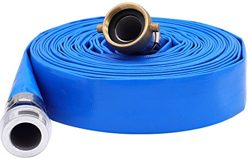 2 x 100′ PVC Lay Flat Water Pump Discharge Hose With Aluminum Pin Lug Fittings, Heavy Duty Reinforced Pool Backwash Hose Assembly