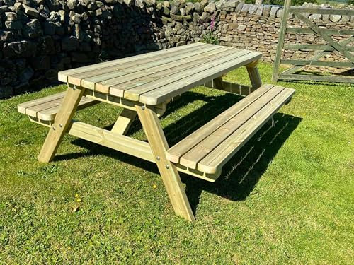 MG Timber Heavy Duty Premium, A-frame Picnic table, Bench. Made From Pressure Treated Swedish Redwood (Square Corners, 7FT)