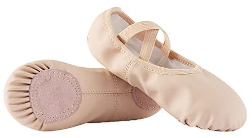 TETSUO Girls Ballet Shoes, Indoor Ballerina Dance Flats Slippers for Kids, Toddlers Dancing, Yoga Soft Light Pink