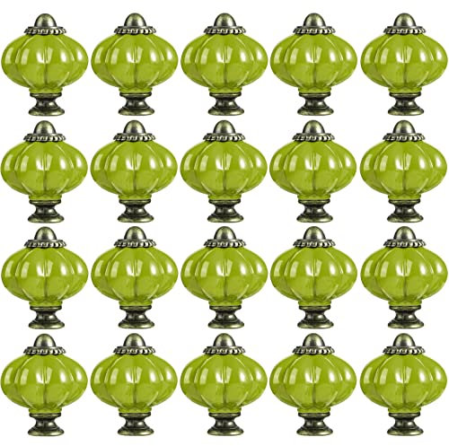 ZESLIV Lot de 20 Bouton de Meuble en céramique citrouille 33mm Vert Ronde Boutons de Portes pour Placards, Tiroir et Armoire