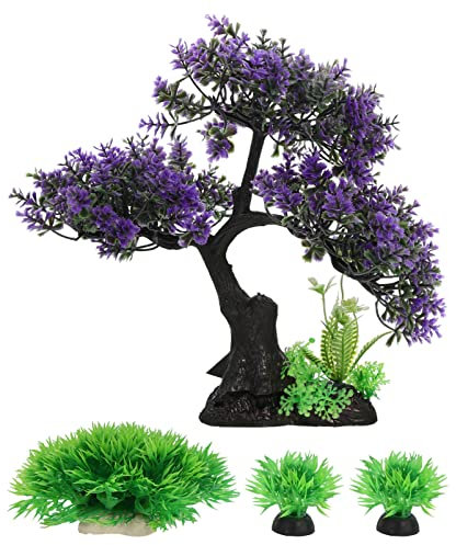 Mipcase Künstliche Aquariumpflanzen-Set, Kunststoff, Bonsai-Baum, Aquarium, Ornament, Wassergras, Dekoration für Aquarium, Terrarium, Landschaft (lila)