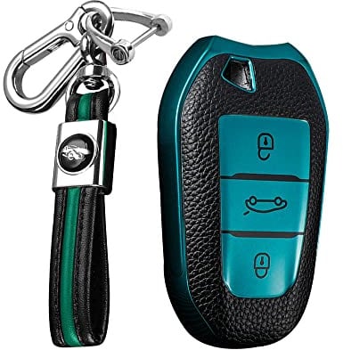 KUNIO Coque de clé de Voiture Compatible avec Peugeot 308 408 508 208 2008 3008 4008 5008 pour Citroen C1 C2 C3 Cactus DS3 DS4 DS5 DS6 Accessoires TPU Porte-clés télécommande 3 Boutons Vert