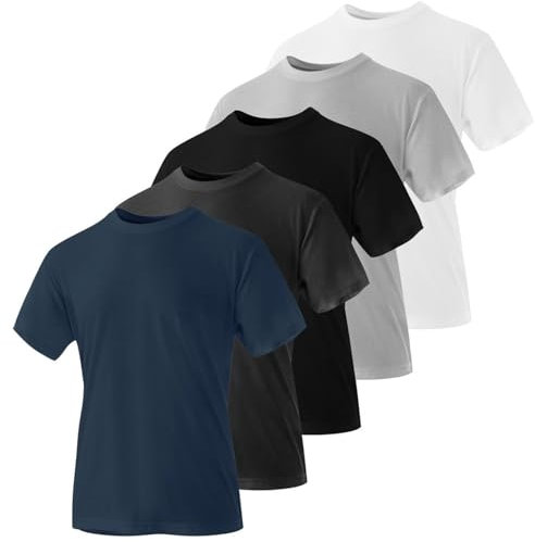 Iron Mountain Mens Crew Neck Organic Cotton Recycled Polyester Eco Friendly Assorted Premium Plain T-Shirts (5 Pack), 2X-Large