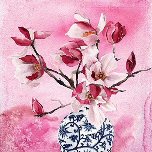 20 Servietten Magnolien in Vase | Blumen | Frühling | Tischdeko | Decoupage | Serviettentechnik 33x33cm