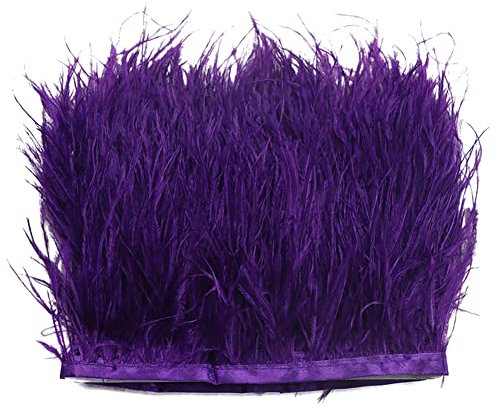 2M Türkei Federn Fringe Trim,Fransen mit Satinband Natürlichen Feder Fransen für Kleid Nähen Handwerk Kostüme Dekoration DIY Deko Federn basteln,Zuhause Dekor,Halloween Federband Bastelzubehör,Lila