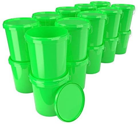 20x Eimer mit Deckel 16 Liter Grün - lebensmittelecht luftdicht und stabil, Leer Eimer mit Griff und Verschluss Deckel für Lebensmittel Chemie Wand Farbe Waschpulver Klebstoffe geeignet