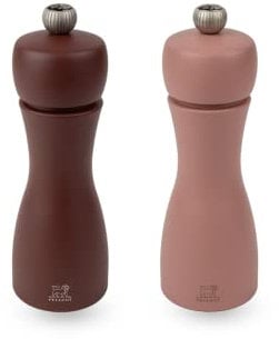 Tahiti Duo PEUGEOT - Pfeffermühle + Salzmühle Tahiti Erde 15 cm + Pfeffer & Steinsalz - Klassische Mahlgradeinstellung - Aus PEFC-zertifiziertem Holz - Französiches Know-How - Kakao- & Haselnussbraun