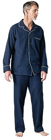 LAPASA 100% Cotone Flanella Completo Pigiama da Uomo a Quadri con Tasche e Coulisse, Set Maglia & Pantaloni M95 L Blu