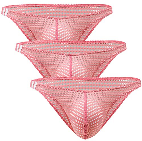 AIEOE Homme Slips Respirants Bikini en Maille Taille Basse sous-vêtements Multicolores Lot de 3 Rose L