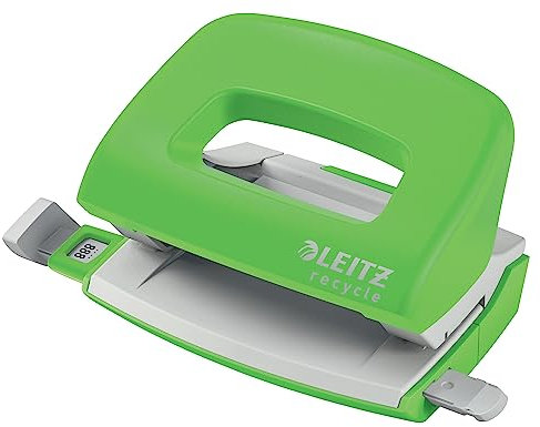 Leitz NeXXt Recycle Mini-Locher, 10 Blatt A4-Locher, kleiner Papierlocher für Büro & Schule, Recycle-Sortiment, Grün, 50100055