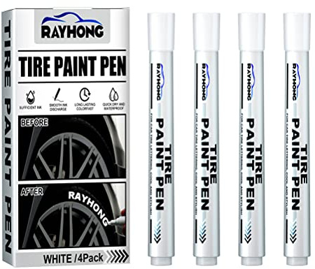4 Pezzi Pennarello Bianco, KIMISS Pennarello Gesso Bianco Pennarello per Vernice per Pneumatici Pennarello per Tracciamento di Graffiti per Pneumatici per Auto (1)