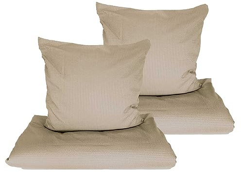 Mikrofaser Seersucker Bettwäsche Uni 135x200 80x80 beige Set 4tlg
