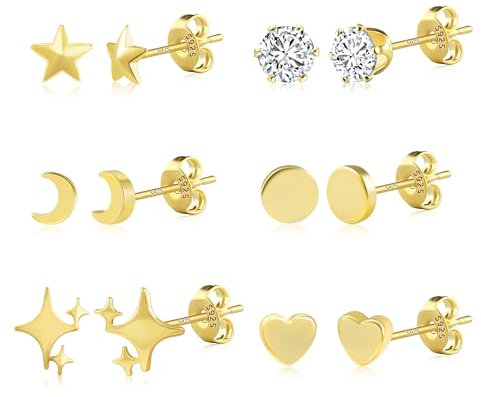 ALEXCRAFT Ohrringe Gold Ohrstecker Set für Damen Mädchen Stud Earrings Gold Geschenk für Frauen Freundin Mama Mädchen 6 Paar