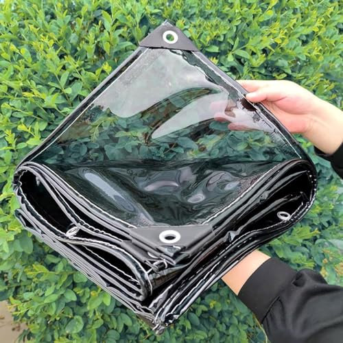 Transparent Canvas, 0.33 mm Black PVC Tarpaulin Waterproof Exterior with Eyelets, Windproof Cover, Plastic Curtains, for Pergola Awnings Furniture Plants Pet Hutch Roof (0.8 x 2.5 m)