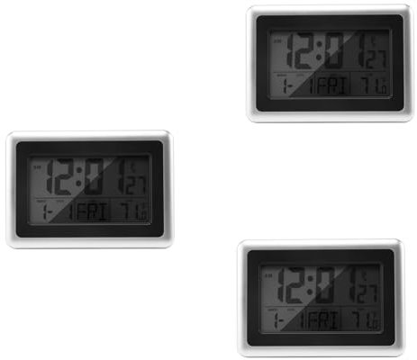 Tyatocepy 3X Atomic Digital Wand Uhr, Großes LCD Display, Batterie Betrieben, Innen Temperatur, Kalender, Tisch Aufstellung, Schlummern Ohne Gegen Licht (Silber)