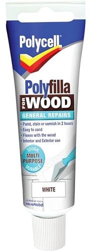 AMK® Polycell Polyfilla Wood Filler General Repair White 75g Tube Interior Exterior Furniture Doors Skirting Boards Cracks Holes Easy Sand Paint