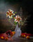 adrium Acryl-Bild 30 x 40 cm: Stillleben mit Lilien, Aprikosen und Weintrauben auf dunklem Hintergrund. (192283316)