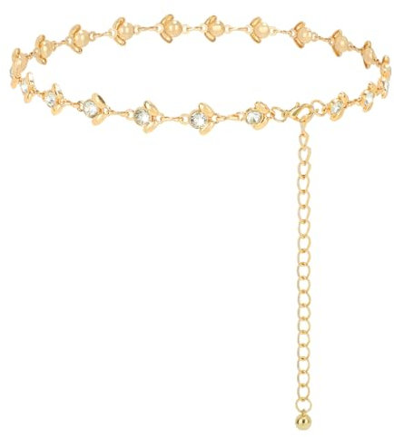 WHIPPY Multi Layer Metal Waist Belt for Women Girls Adjustable Fashion Bling Body Link Belt for Jeans Trousers Dresses,Gold(flower), fit waist size up to 36
