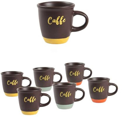 MECSAL CASALINGHI Set 6 Tazzine Caffè, Espresso Coffee Break, in Ceramica, Varie Decori, con Manico, Colazione Casa Bar (97ml, Caffè)