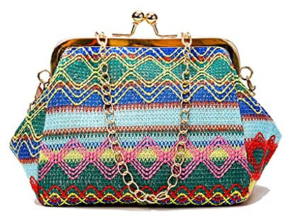 Women Diagonal bag Straw Weave Handbag Purse Mini Kiss Lock Bag Ethnic Style Chain Crossbodies Bag Summer Outdoor Bags/504