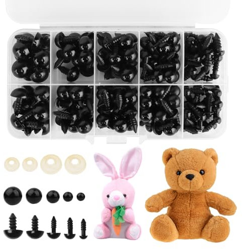 150PCS Sicherheitsaugen mit Unterlegscheiben, Schwarze Sicherheitsaugen, Knopfaugen Augen, Kuscheltier Augen, Häkeln Basteln Sicherheitsaugen für Amigurumi, Puppenaugen, Teddyaugen - 6/8/9/10/12mm