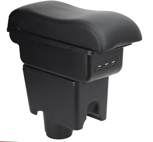 OYHCM Mittelarmlehne für VW UP 3 5 Doors (2011-2020),3 USB,Ergonomische | Passend für VW UP 3 5 Doors Armlehne,2 USB + USB-C,Ergonomische Armauflage,Doppelter Stauraum,PU-Leder,Schiebbarer Deckel