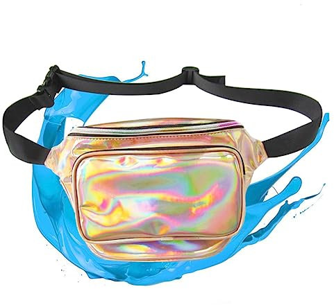 Holibanna Damen Hologramm Gürteltasche Reflektierend Pu Leder Champagnergold Vielseitige Hüft Und Brusttasche Für Reisen Strand Festival