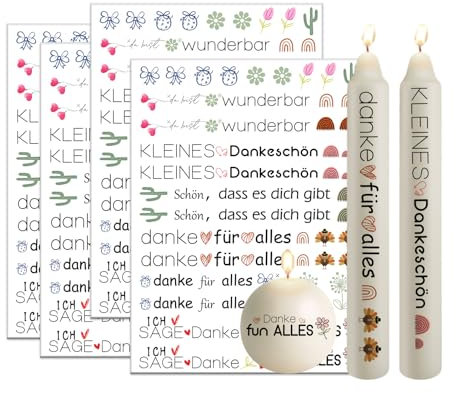 Bolosa 4 Stück Kerzentattoos, Kerzen Tattoo Danke, Wasserschiebefolie Danke, Rub on Sticker Danke, DIY Kerzentattoo, Kerzenfolie 19x14cm,Wassertransferdruck Folie, Kerzentattoos Erzieherin(Danke C)