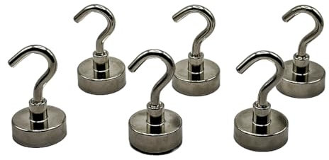 Neodym Magnethaken (6 Stück) - 20 mm - Extrem starker Magnet - Profi Organizer für Haushalt, Werkstatt und Camping