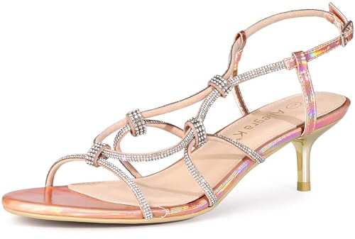 Allegra K Women's Rhinestone Strappy Slingback Kitten Heel Sandals Rose Gold 6.5 UK/Label Size 8.5 US