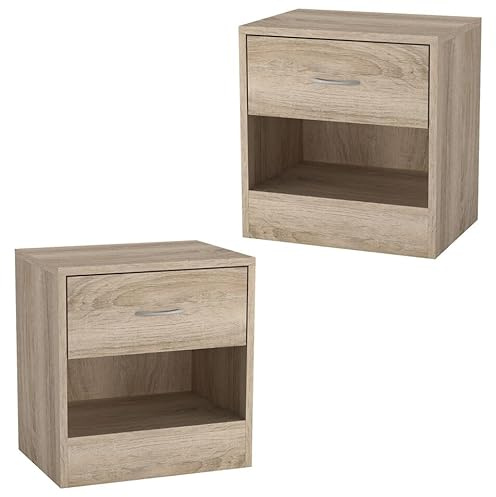URBNLIVING Set of 2- Small Modern Single Drawer Wooden Bedside & Nightstand Storage Table