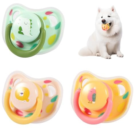 PEUTIER 3 Stück Hundeschnuller, Silikon Welpenkätzchen Beruhigungsschnuller Niedliches Hundeschnuller Kauspielzeug Schnuller Hundespielzeug für Kleine Hunde und Katzen (3 Farben)