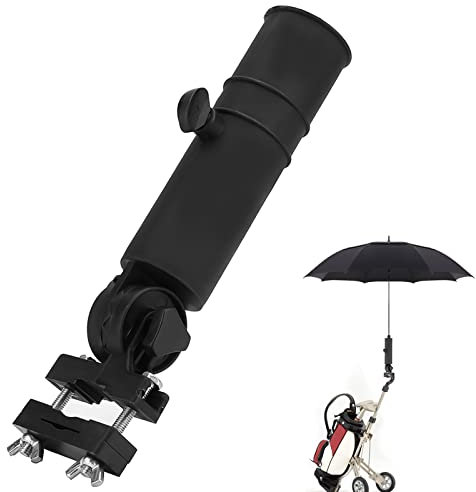 Sonhomay Golf Push Cart Umbrella Stand, Adjustable Golf Trolley Umbrella Holder for Golf Cart Handles, Outdoor Wheelchair Umbrella Holder Umbrella Clip Mounting Attachment Golf Accessory