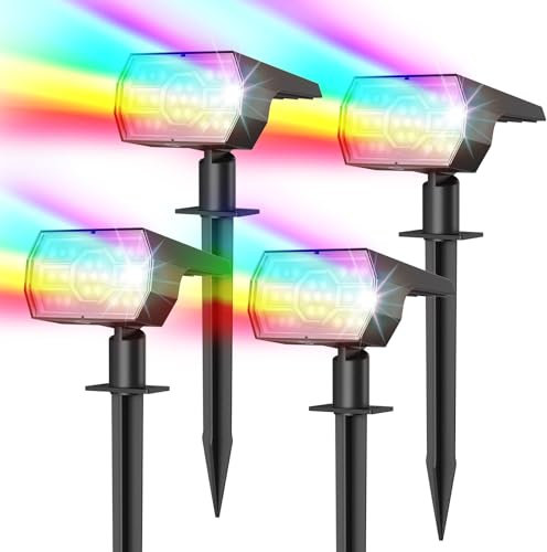SUNKENET 4 Piezas Luces Jardin Solares Exterior, 56 LEDs & 7 RGB Modos de Brillo, Luz Solar Jardin con IP65 Impermeable, Focos Solares Exterior Jardin para Patio, Caminos, Piscina, Suelo Decoración
