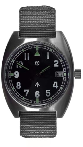 MWC W10 1970'S Pattern Automatik Stahl Schwarz Stoff Grau Datum Militär Herrenuhr, Schwarz , Armband