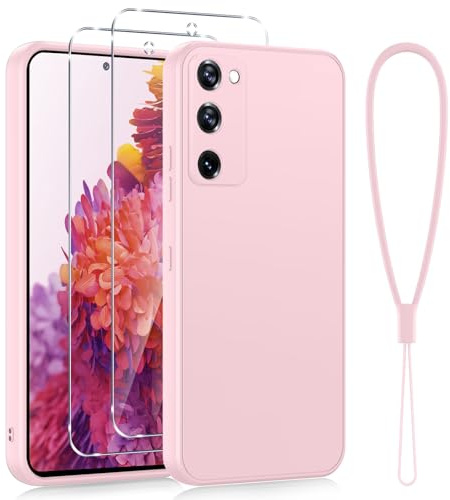 Viojrlra Protection Complète Silicone Coque pour Samsung Galaxy S20 FE(5G)/S20 Lite/S20 Fan Edition 6,5 avec 2 Pièces Verre Trempé, Housse Fine Antirayures étui pour Samsung S20 FE Con Cordon, Pink