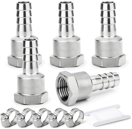ERGAOBOY 5 PCS Raccordo per tubo flessibile, 20 MM Barb a 3/4 BSP filettatura femmina BSP, raccordo per tubo flessibile in acciaio inox 304, per carburante/aria/acqua/olio