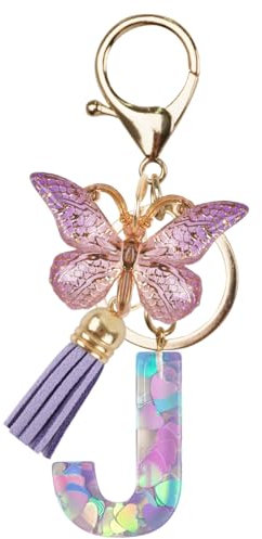 Capaneus Schlüsselanhänger Mädchen, Schlüsselanhänger Buchstabe, Schlüsselanhänger mit Anfangsbuchstaben Lila Schmetterling, Anhänger Schulranzen Tasche, Namensanhänger für Damen und Mädchen