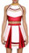 Odizli Cheerleader Kost�m Damen Glitzer Metallic 70er 80er 90er Jahre American Football CHEERS Neckholder Crop Top + Mini Rock Outfit Erwachsene Halloween Fasching Karneval Faschingskost�m Rot M