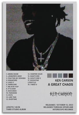 Ein tolles Chaos, Ken Carson, Albumcover, Poster, Leinwand, Gemälde, Poster, Ölgemälde, Druck, Poster, Kunstalbum, Wohnzimmer-Dekoration, Leinwand, Art-Deco, Wanddekoration, 30 x 45 cm