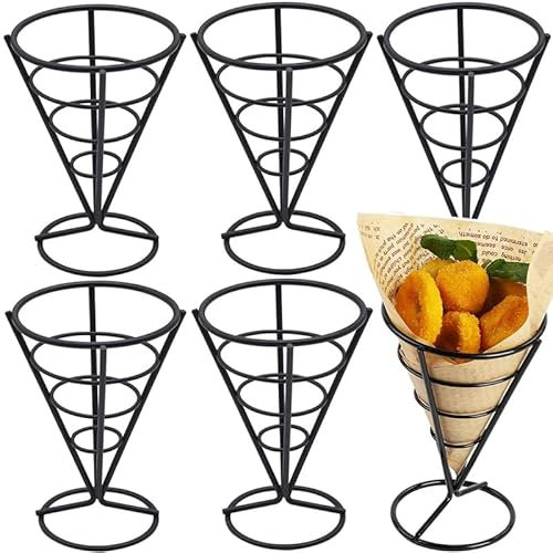 YouXiaor Edelstahl Pommes Ständer, 6 Stück Pommeshalter Pommestütenhalter Kegelform Pommes Frites Halter Französische Pommes Stehen Korb Pommestüten Halter Spitztüten-Ständer für Pommes
