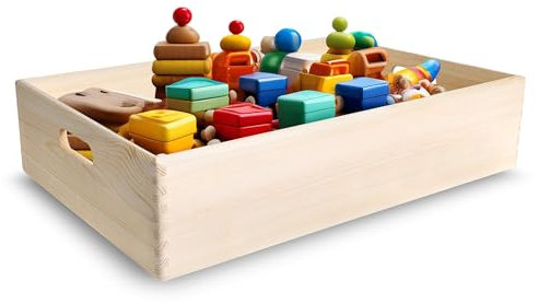 Creative Deco Große Holzkiste Obstkiste Korb | 60 x 40 x 13,5 cm (+/-1cm) | mit Griffen | ohne Deckel | Hölzernen Kasten Unlackiert Holzbox Kiste | Für Dokumente Spielzeuge Werkzeuge