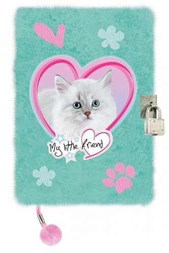 Goldkids - Tagebuch Mädchen mit Schloss Flauschig Plüsch - Notizbuch A5 - Kinder-Tagebuch - 96 Blätter (Minze Kätzchen)