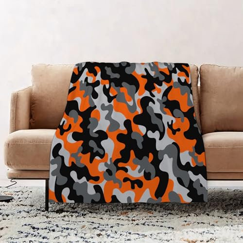 EOMKSE Kuscheldecke Flauschig Decke - weiche warme Fleecedecke 130x150cm als Decke Sofa,Oranges Camouflage-Muster,Wohndecke oder Couchdecke überwurf