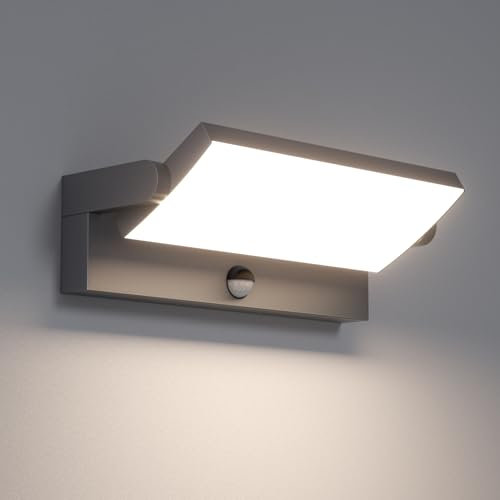 Klighten 45W Outdoor Wall Light with Motion Sensor Waterproof IP65, Aluminum Outside Lights with Sensor and Swiveling LED Panel for Entrance Garden Terrace, 3480LM, Natural White 4000K, Anthracite