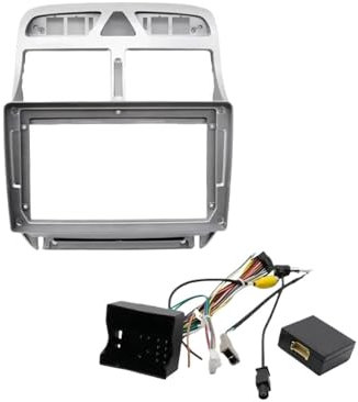 Marco De Radio para Peugeot 307 307CC 2002-2013 Marco DVD Coche 9 Pulgadas Kit Molduras Tablero Instrumentos Radio Reproductor Multimedia Pantalla Grande(Frame Cable Black)